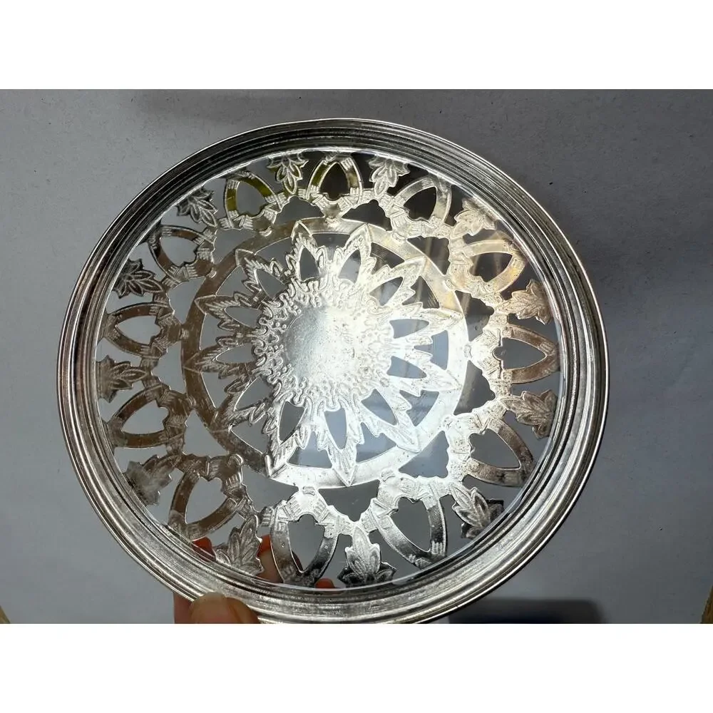 Antique Style Silverplate Filigree Trivet Decorative Table Protector